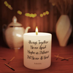 Close-up of Laleena memorial candle showing natural soy wax and fragrance oil.