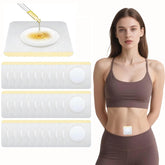 LANGLI castor oil patch on belly button with secure adhesive for mess-free use.