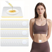 LANGLI castor oil patch on belly button with secure adhesive for mess-free use.