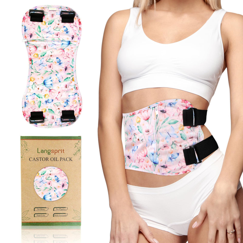 Langsprit castor oil pack wrap front view with adjustable belt for comfortable use