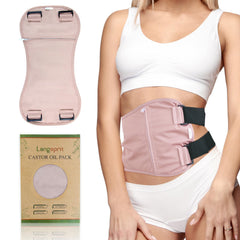Langsprit Castor Oil Pack Wrap pink close-up in soft two-layer cotton fabric.