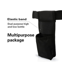 Elastic-band design secures bottles and prevents spills while moving