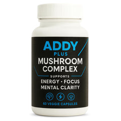 Laré Naturals Addy Plus Mushroom Complex bottle with clean packaging for focused energy.