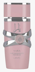 Lattafa Yara floral bottle highlights creamy notes for everyday elegance.
