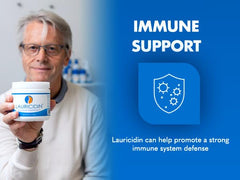 Lauricidin non-GMO seal indicating a clean, natural supplement.