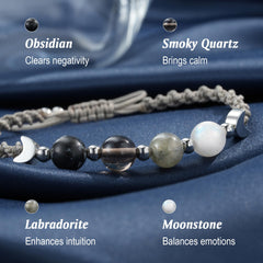 LAVEIR Moon Phase Bracelet showcasing smoky quartz for calm focus
