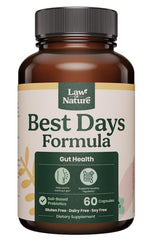 Law Of Nature Best Days Formula bottle and capsules for digestive comfort.