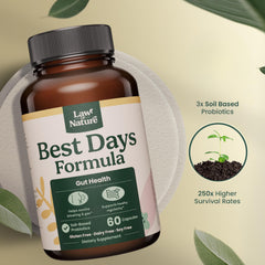 Best Days Formula packaging highlights soil-based probiotics for resilience.