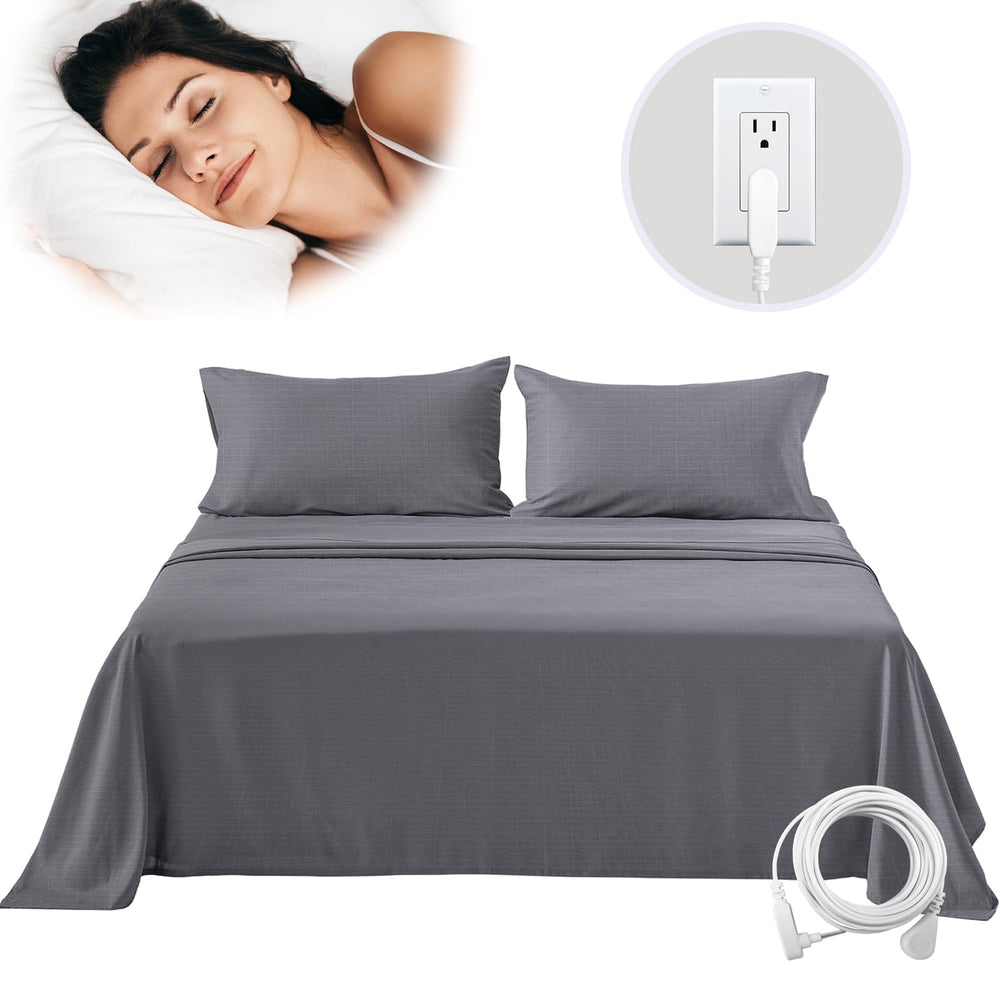 LAXVAPIU grounding sheet front view in grey on bed for cozy sleep support