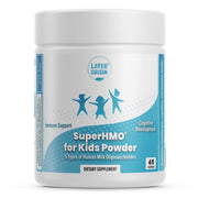 Layer Origin SuperHMO box label showing kid-friendly packaging and ingredients.