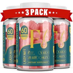 Lazpowfi Biotin Gummies packaging highlights vegan beauty nutrition for daily use.