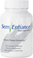 Leading Edge Health Semenhance bottle on a clean countertop, hinting at a tastier flavor experience.