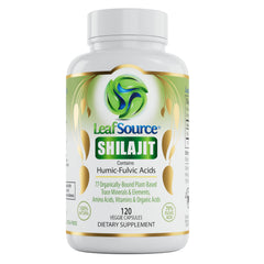 LEAFSOURCE Shilajit bottle front displaying energy support benefits