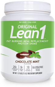 LEAN1 Chocolate Mint tub front view, convenient fat-burning meal replacement option