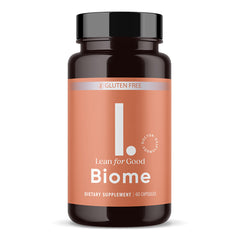 LEANFORGOOD Biome bottle front shows a 9-strain probiotic blend for gut balance