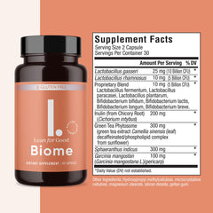 LEANFORGOOD Biome capsules closeup highlights easy-to-swallow delayed-release capsules