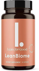 LEANFORGOOD LeanBiome bottle front view showing vegan probiotic for daily gut balance