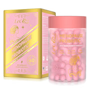 LeCozz menopause bottle close-up with capsules for daily balance.
