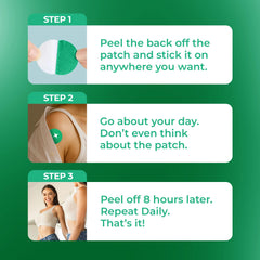 Ledisa Unpuff Patch worn on skin for 8 hours daily.