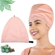 Leekalos Castor Oil Pack Wrap on model for comfortable scalp care