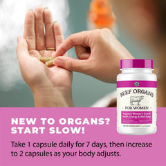 Capsules close-up of Left Coast Performance Beef Organs Women for vitality.