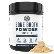 Left Coast Performance bone broth protein powder jar shows natural savory base for soups and shakes