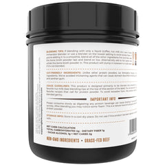Close-up of Left Coast Performance chocolate bone broth powder texture for rich flavor.