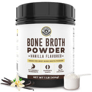 Left Coast Performance vanilla bone broth powder bottle with 16 oz for shakes and smoothies.