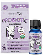 Legendairy Milk Baby Probiotic Drops Organic bottle for gentle daily digestive support.