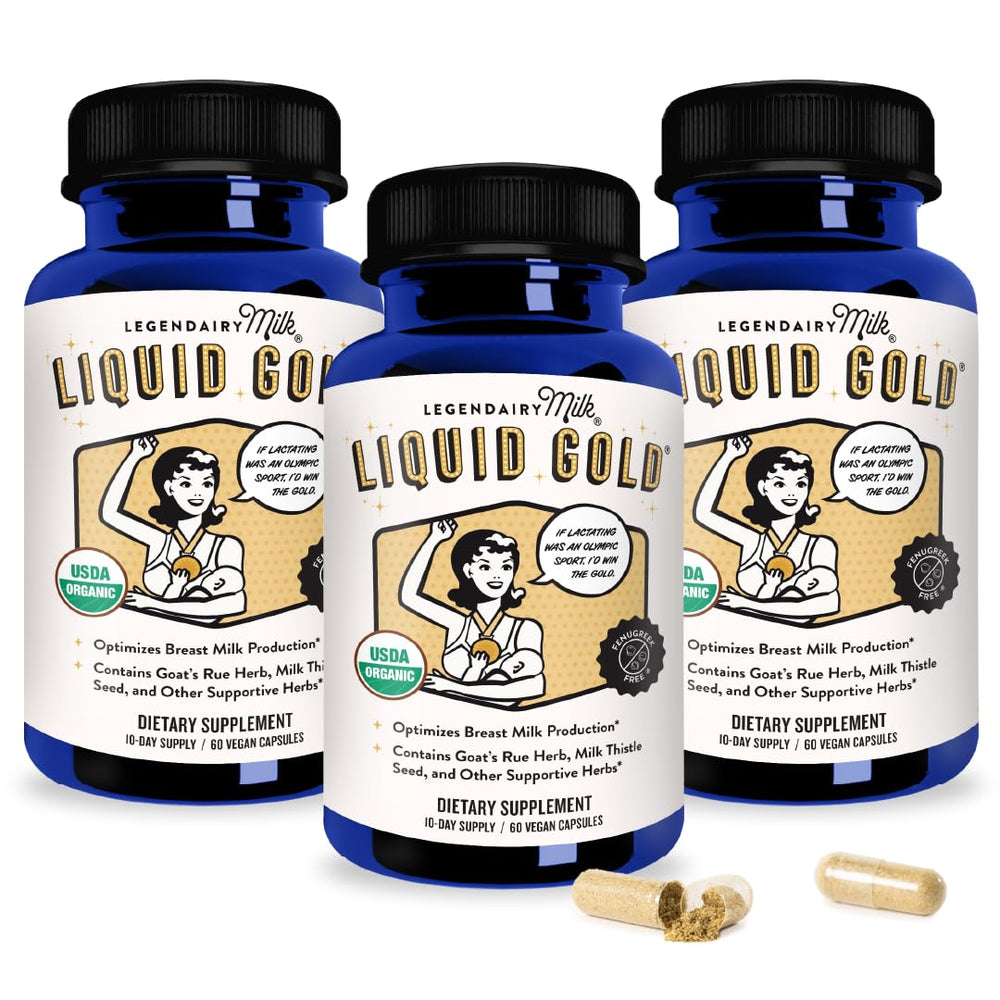 Legendairy Milk Liquid Gold bottle ready for daily lactation support on busy days