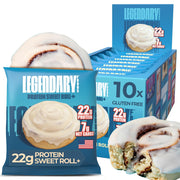 Legendary Foods Cinnamon Roll bar front view, high-protein workout snack.