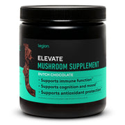 LEGION Elevate Dutch Chocolate container showing real mushroom blend for focus and mood