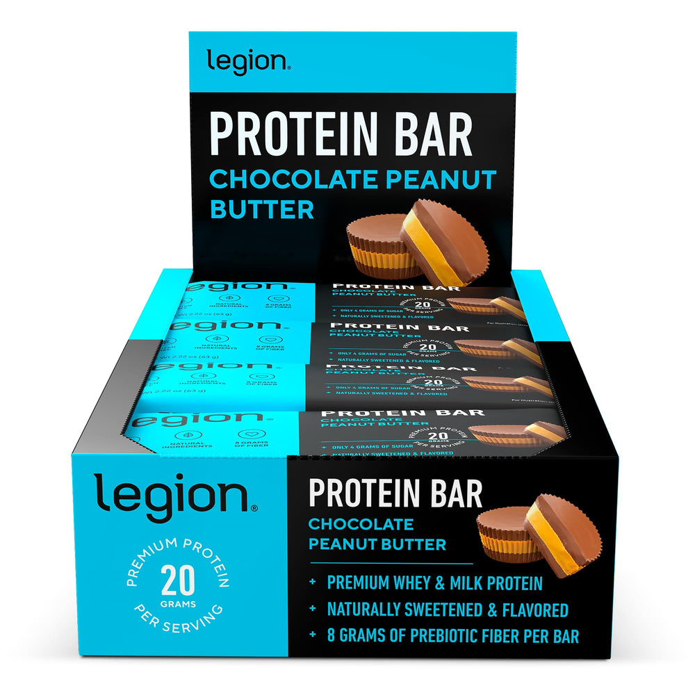 LEGION Protein Bar packaging shows flavor and protein content for on the go fueling