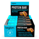 LEGION Protein Bar packaging shows flavor and protein content for on the go fueling