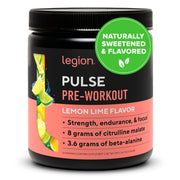 LEGION Pulse lemon-lime powder ready to mix for a clean energy boost.