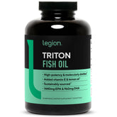 LEGION Triton fish oil bottle showing high-potency omega-3 capsules for daily support