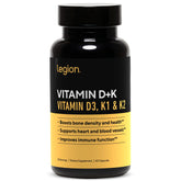 LEGION Vitamin D3 K2 K1 bottle front with clean label for bone and immune health