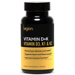 LEGION Vitamin D3 K2 K1 bottle front with clean label for bone and immune health