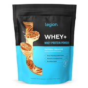 LEGION Whey+ tub front view shows grass-fed protein source for muscle support.