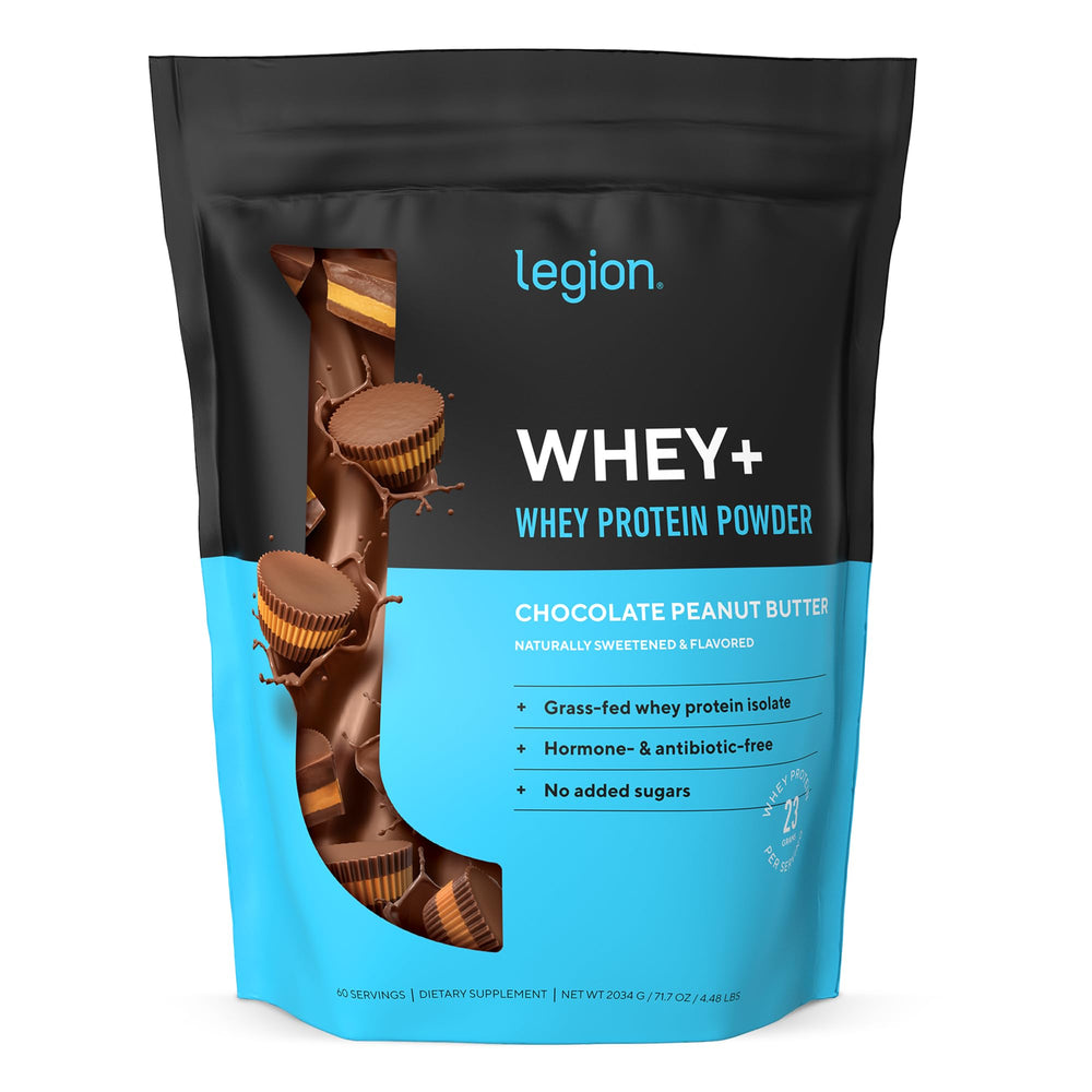 LEGION Whey+ isolate bottle cap: premium lactose-free protein for post-workout shakes.