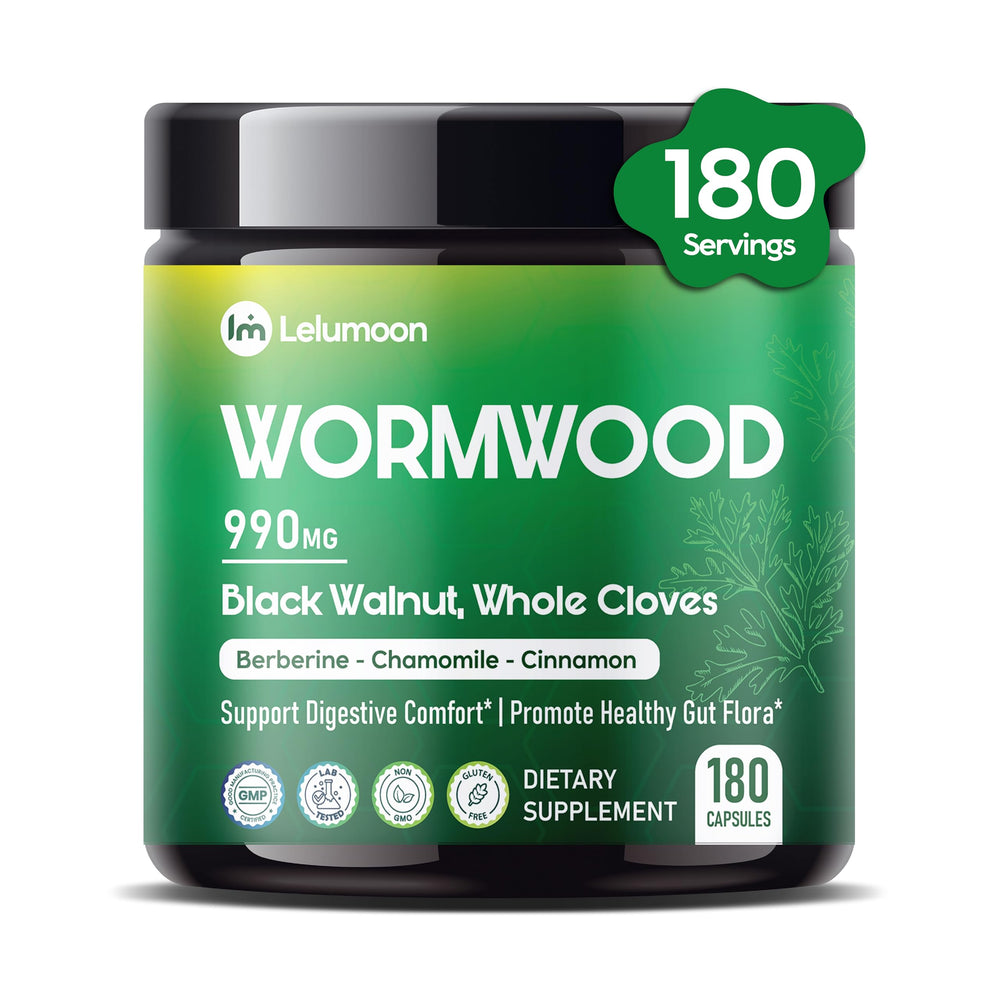 LELUMOON Wormwood capsules bottle for daily digestive comfort.
