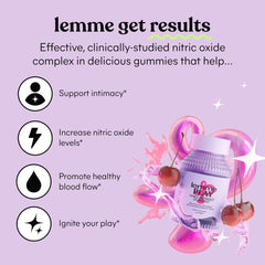 Lemme Play cherry-flavored gummies pour showcasing convenient daily dose.