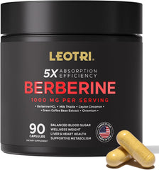 Leotri Berberine 1000mg bottle ready for daily metabolic support.