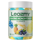 Leozmr Creatine Monohydrate Gummies bottle with blueberry pineapple flavor for on-the-go energy.