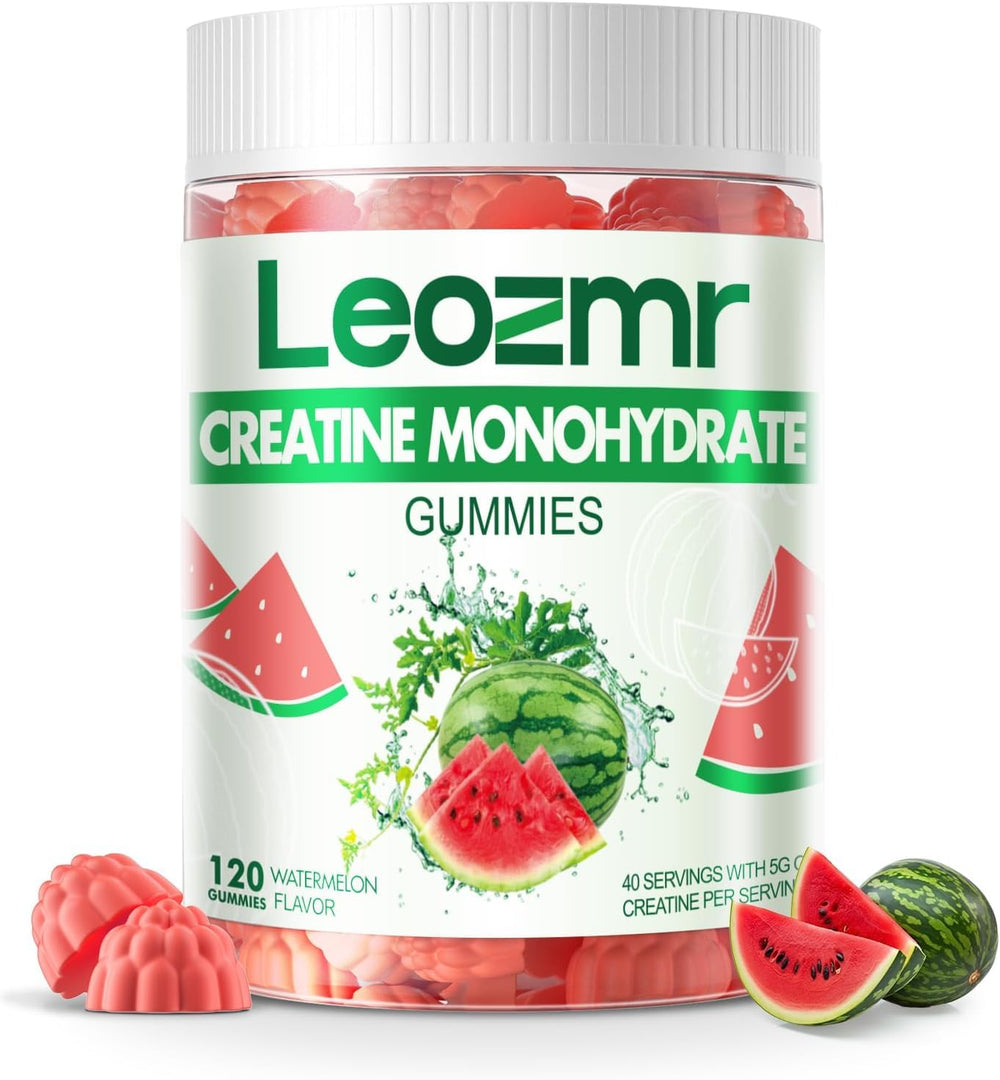 Leozmr Creatine Monohydrate Gummies Watermelon bottle supports workouts and recovery.