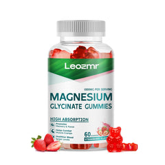 Leozmr Magnesium Glycinate Gummies bottle with strawberry flavor for daily calm support