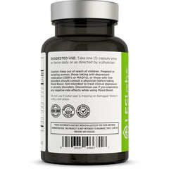 LES Labs Mood Boost label detail signaling natural, non-GMO stress relief ingredients.
