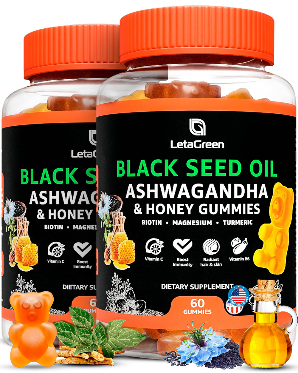 LetaGreen black seed oil gummies bottle for daily wellness.