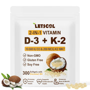 LETSCOL 2-in-1 softgel bottle shows D3 and K2 MK-7 for bone and heart support.