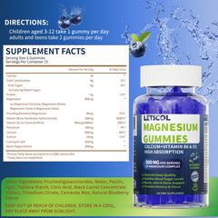 LETSCOL magnesium glycinate gummies nutrition panel showing minerals.